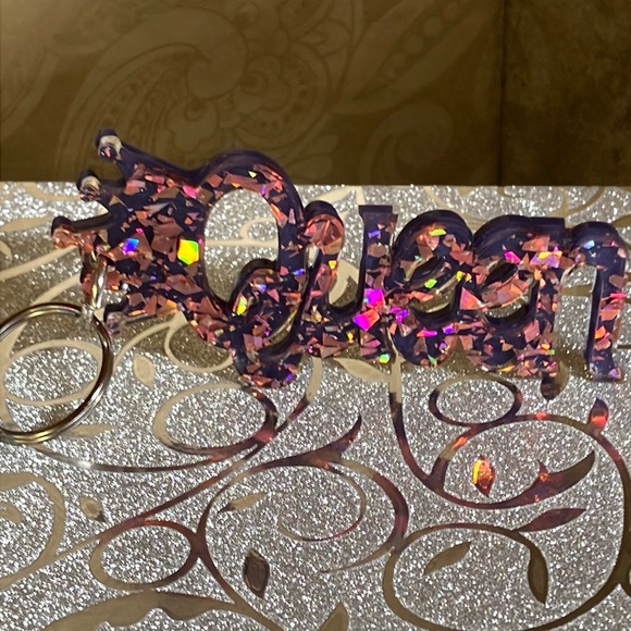 Queen KeyChain / Purse Charm Purple and Rose Gold Sparkle - Picture 3 of 15